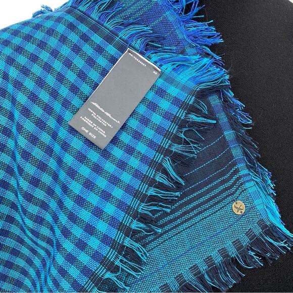 EDDIE BAUER Gingham Striped Scarf Blue - Picture 4 of 5